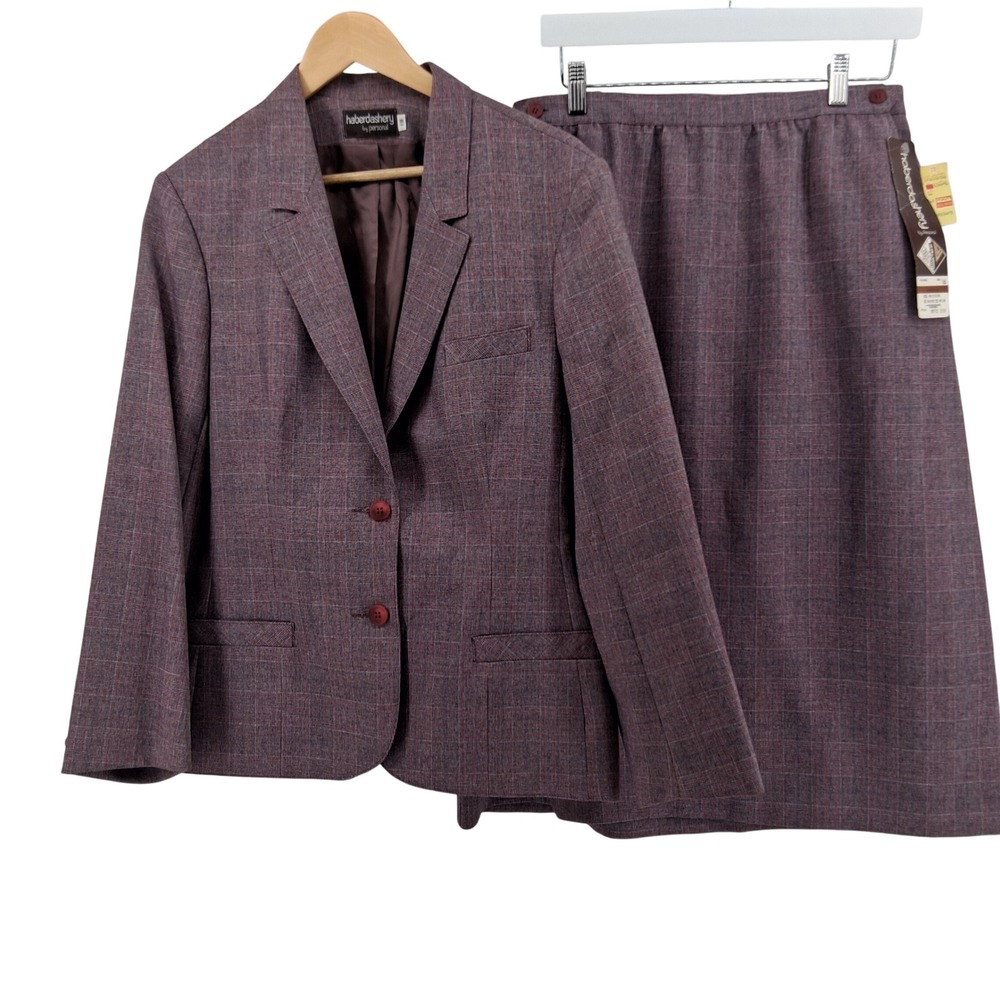 Vintage Haberdashery‎ by Personal Plaid Skirt Suit Set Burgundy Size 16 1970s